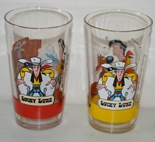 Lot 2 grands verres moutarde LUCKY LUKE Licensing BD vintage AMORA 1996 11,5cm