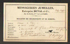 PARIS (I°) Messageries JUMELLES / TRANSPORT de COLIS "Ets DUVAL & Cie" en 1856