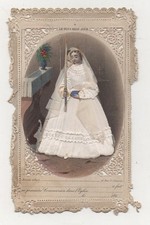 Lot 2 images pieuses anciennes – XIXe & 1963 – Communion, dentelle papier