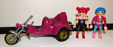 PLAYMOBIL DRAGSTER MOTO 3 ROUES BIKER TRIKE CUSTOM + 2 MOTARDS FUNS BON ETAT