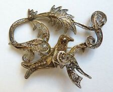 Broche  vermeil argent massif filigrane oiseau ancien silver brooch