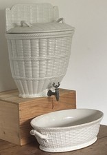 Ancienne Fontaine Terre Cuite Émaillée Blanche Creil Montereau