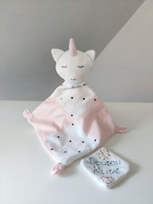 Doudou Plat/Mouchoir Losange Licorne Rose Clair Blanc Pois - Mes Petits Cailloux