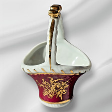 Limoges France Goudeville 22k Gold Porcelain Mini Basket Courting Couple Vintage