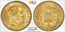 Napoléon III 100 Francs or 1868 BB Tête laurée PCGS AU58 Superbe très rare