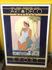 Vintage Art Déco Weekend Affiche Miami Plage Ocean Drive Doré Âge SPORTS USA