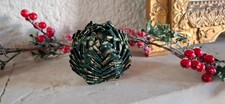 Boule de Noël en Tissu - Faite à la main - 7cm (Vert & Or)