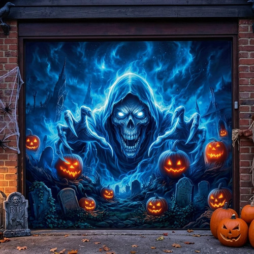 Halloween garage door cover - door,