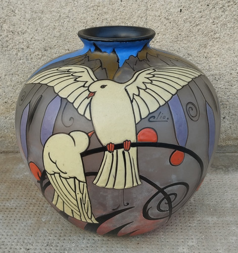 Vase verre émaillé - vase, l