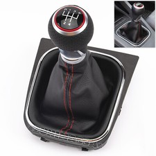 pour VW GOLF 5 6 PERFORÉ CUIR POMMEAU LEVIER DE VITESSE 5 VITESSES ROUGE GUÊTRE