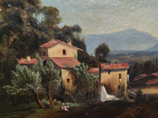 Petit Tableau Ancien Peinture Huile Ecole Francaise de Barbizon Cf Italienne XIX