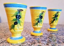 3 Mazagrans VALLAURIS Décor Main vernis Motif provençal branche d'olivier TBE 