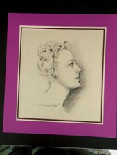 BERTHOMME ST-ANDRE "FEMME A LA BOUCLE D'OREILLE"FUSAIN 1940/50 SOUS PASSEPARTOUT