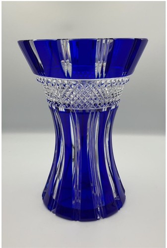 Vase cristal taillé bleu - cristal,