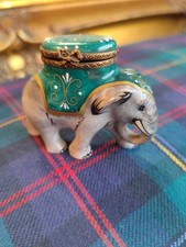 Porcelaine De Limoges Boîte a Priser /Pilulier éléphant PARRY VIELLE XIX Rare 