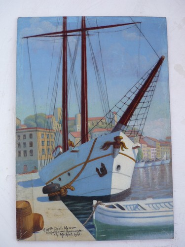 Peinture huile marine port - huile,