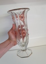 Ancien vase en verre taillé à décor émaillé Art-déco 1930's