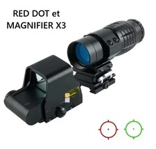 Pack Red Dot holographique et magnifier zoom X3 pour rail picatinny