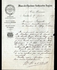 NANTES (44) MINES de CHARBONS ANGLAIS "Richard MORCAN / W. DAVIES" Lettre en1885