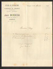 LIMOGES (87) USINE DE CHAISES , REPARATION & PAILLAGE "Jean BERBESA" en 1909
