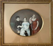 Grande miniature, portrait de la famille De Beauvais, XIXème siècle