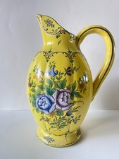 GRAND PICHET FAÏENCE DE CLAMECY DÉCOR FLORAL ROGER COLAS XXe