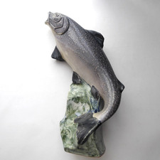 BOUTEILLE GARNIER vide en céramique en forme de TRUITE barbotine