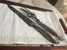 Antique french "Art Nouveau"950 silver handle hunter's* zoomorphic carving set