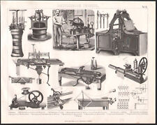 1870 Gravure originale tissage presse à chapeaux chapelier métier à tisser