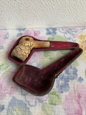 ancienne embout de pipe tête oiseau sculpté écume de mer ? oeil Verre Écrin