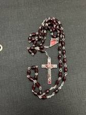 chapelet ancien  - Verre Grenat et métal argente