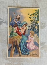 Carte Postale Ancienne Fantaisie Religieuse Illustrée Joyeux Noël Crèche Sapin
