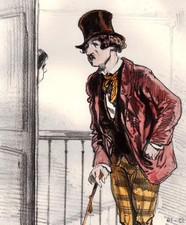 LE CLIENT DE LA PERIPATETICIENNE Lithographie originale de GAVARNI à l'aquarelle