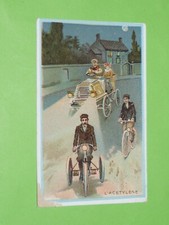 CHROMO 1890-1914 BON-POINT ECOLE ECLAIRAGE ACETYLENE VOITURE VELO TRICYCLE