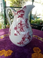 Grand Broc Pichet de Toilette Creil et Montereau Modèle Chardons Roses 28,5cm