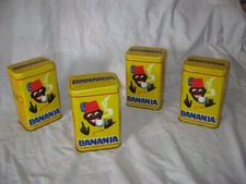 Retro Lot BANANIA 4 Anciennes BOÎTE À ÉPICES en TÔLE Pot Farine Sucre Pâtes Café