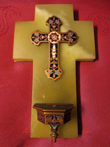 Bénitier xixe bronze émail - bronze,