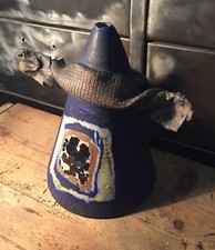 Pied De Lampe Poterie Émaillée 50's Signée À Identifier Rare H 22,5 Cm