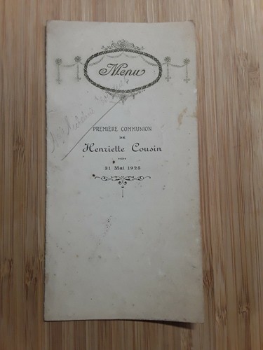 Menu première communion 1925 - première,