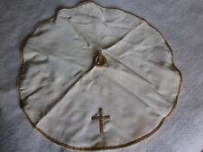 ANCIEN PAVILLON DE CIBOIRE ROND/SOIE CREME DOUBLé /passementerie OR/H.22cm/CROIX