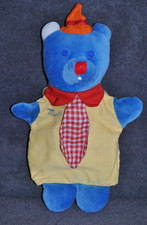 ?Doudou Marionnette Ours MUSTI MUSTELA Bleu Jaune Clown Chapeau Cravatte Rouge