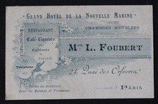 Carte de visite GRAND HOTEL DE LA NOUVELLE MARINE restaurant FOUBERT Paris