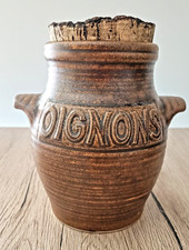 Pot à oignons vintage/Pot en grès vernissé marron/Bocaux avec bouchon liège