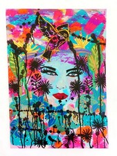 Tableau Abstrait  Coloré  Portrait visage Street Art Fleur Naïf Femme Fait Main