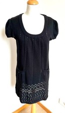 robe T38/40 pull noir courte col rond laine noire manches 593m