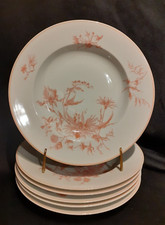 6 assiettes creuses en porcelaine de Limoge Georges Boyer décor floral rose