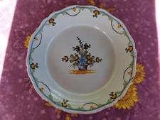 Assiette Creuse ancienne Faience de Nevers Déco Panier Fleuri Coloré 23cm 480Grs