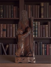 Statue asiatique vintage en bois sculpté, objet ancien de collection d'occasion