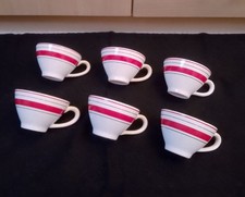 6 Bolées De Cidre Faïence Liseré Rouge Et Noir Marqué Breiz 20 CL