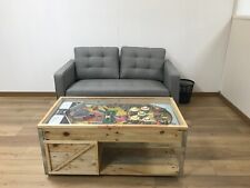 objet rare table basse flipper bois brut clair avec plateau Williams éclairé